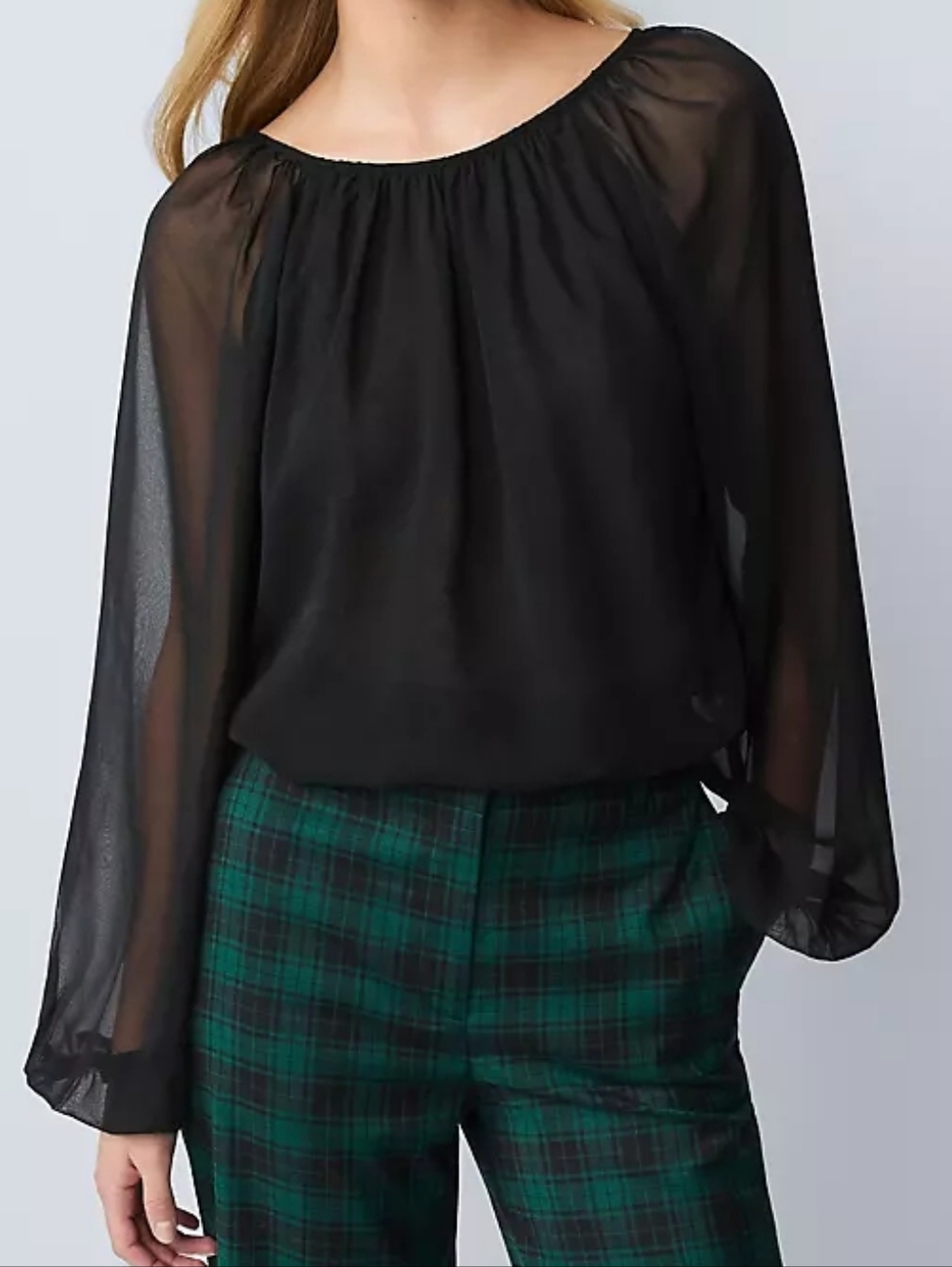 BRAND NEW NWT Black Shirred Semi-Sheer Blouse XL